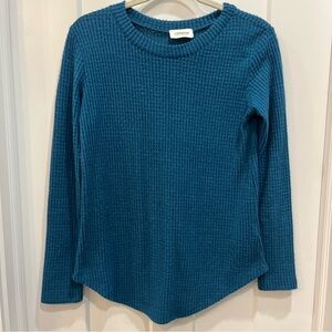 Cherish Women’s Teal Blue Waffle Knit Sweater Lightweight Size Small